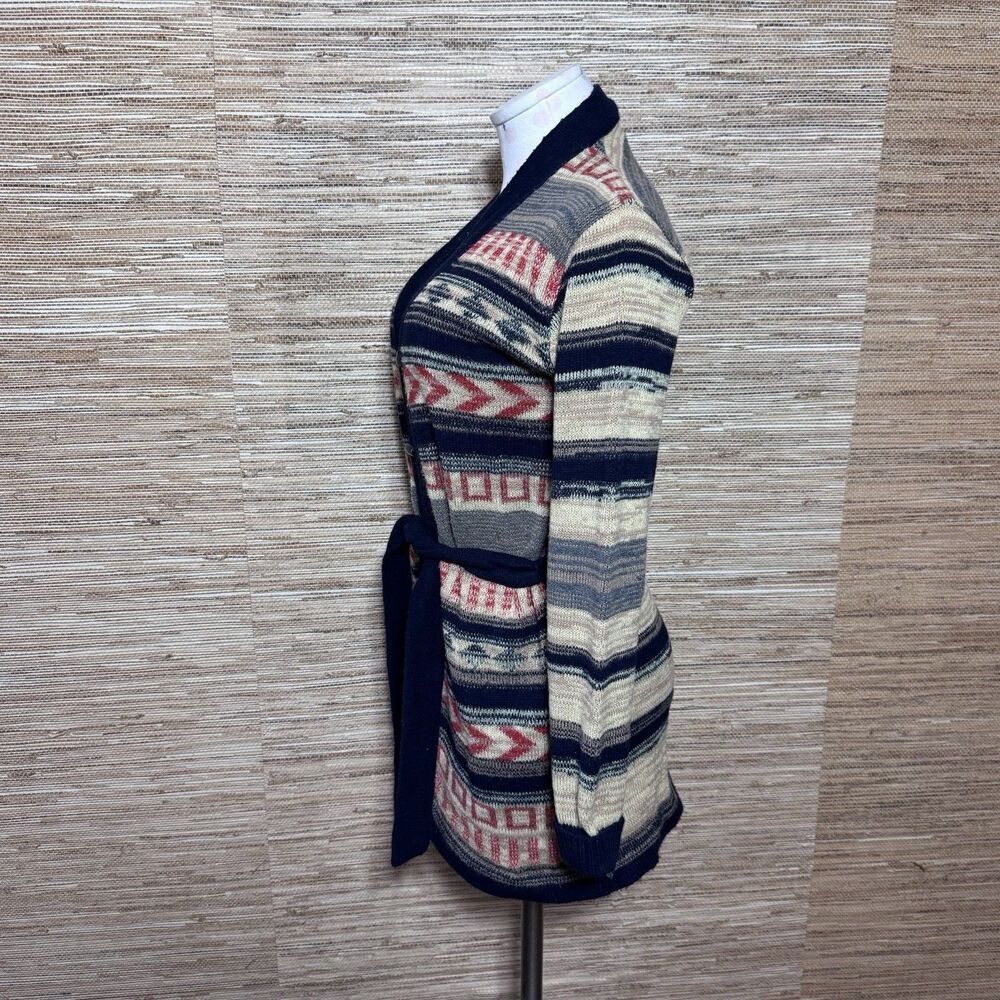 Vintage 1970s Aztec Style Acrylic Collageman Belted Cardigan Western Boho Size S - Picture 3 of 9